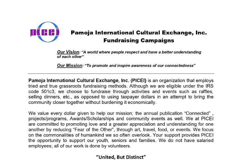 Pamoja International Cultural Exchange, Inc. Fundraising Campaigns